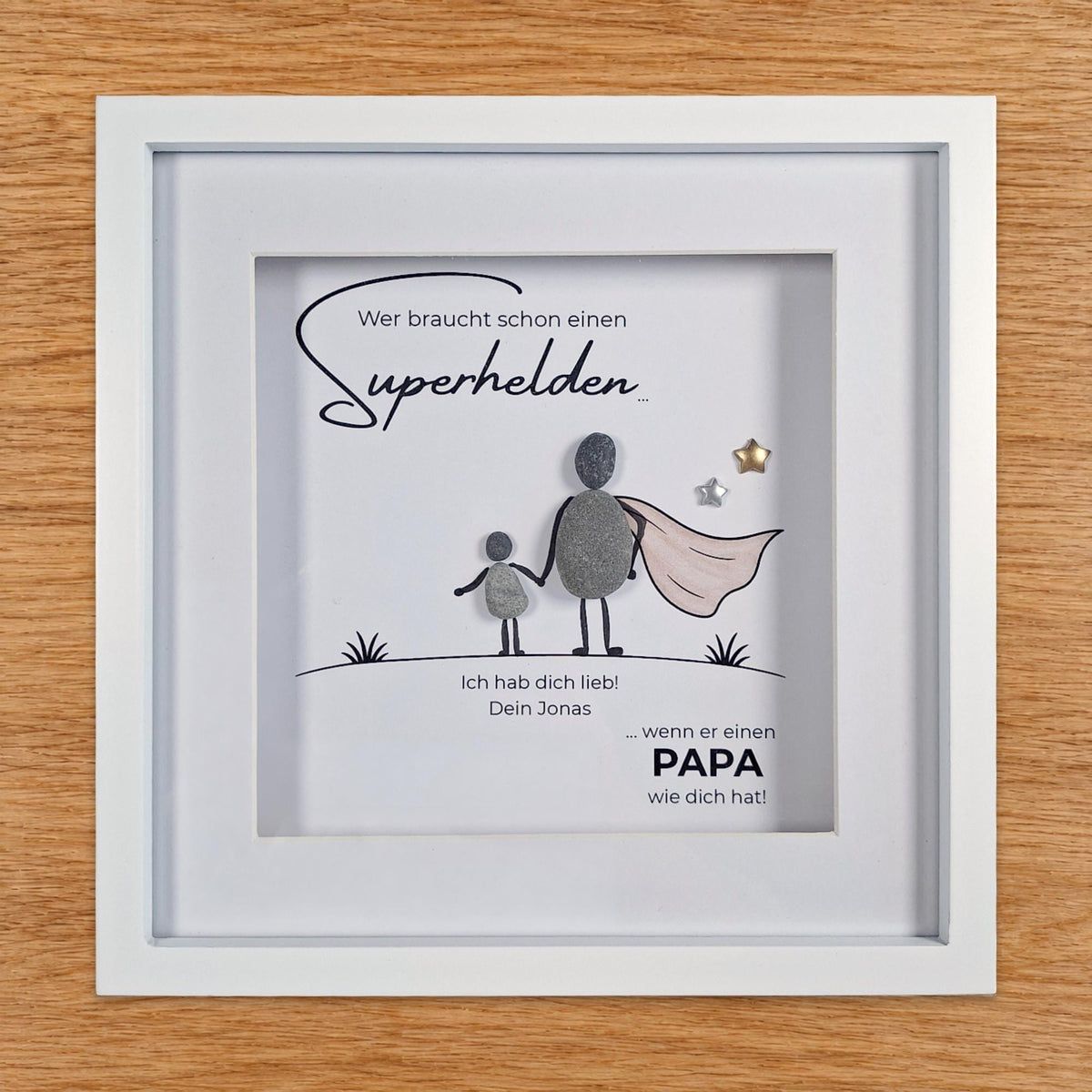 Papa – Superheld – handgefertigtes Steinbild, Produktansicht 3