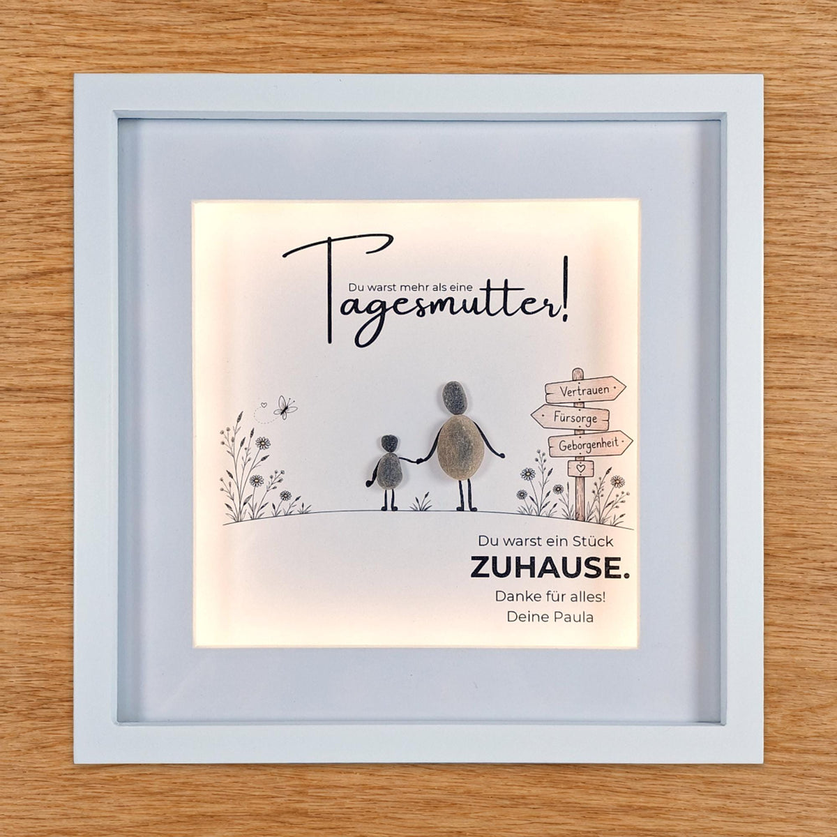 Tagesmutter – Wegweiser – handgefertigtes Steinbild, Produktansicht 1